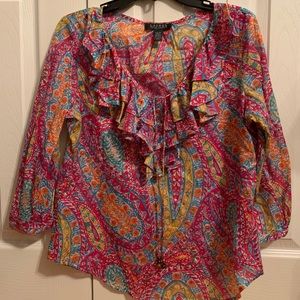 Lauren Ralph Lauren Ruffle Poet Peasant Blouse PM